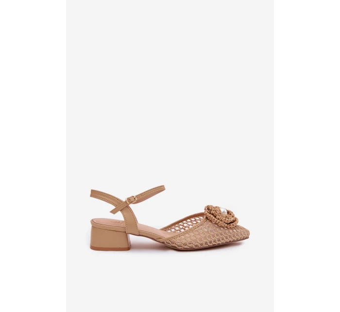 Dámské sandály na klínku s ozdobným detailem tmavě béžové Vionessa