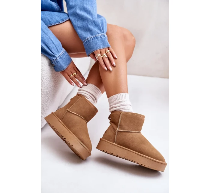 Kožené Semišové Sněhule Na Platformě Nad Kotníky Camel Rianaella