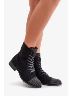 Dámské zateplené kotníkové boty na nízkém podpatku s ozdobami – černé Ellieo Dámské zateplené kotníkové boty na nízkém podpatku s ozdobami – černé Ellieo