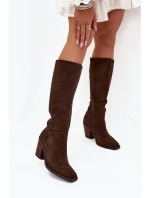 Dámské kozačky na sloupkovém podpatku se zipem Lissara – čokoládové, eko semiš Dámské kozačky na sloupkovém podpatku se zipem Lissara – čokoládové, eko semiš