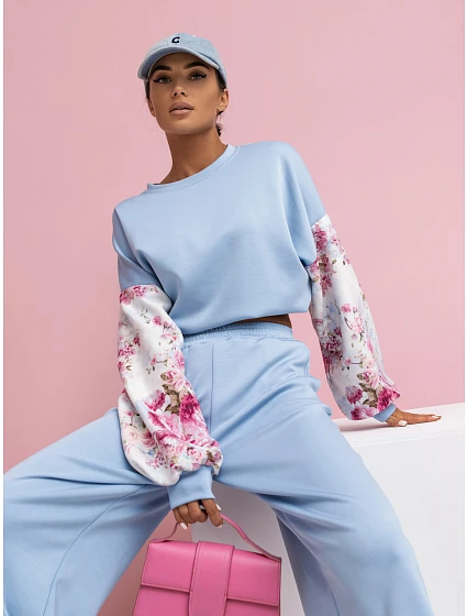 Ležérní souprava s rukávy a širokými nohavicemi modré barvy model 22049177 - Moon