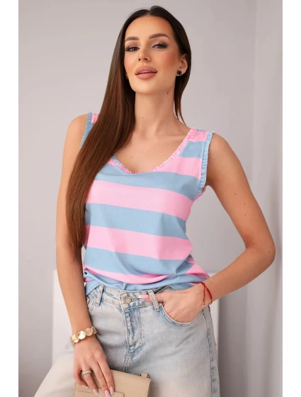 Dámská viskózová model 21961376 blůza v barevných pruzích modrá + světle růžová - K-Fashion Dámská viskózová model 21961376 blůza v barevných pruzích modrá + světle růžová - K-Fashion