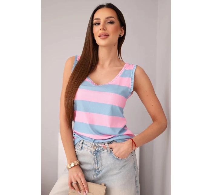 Dámská viskózová model 21961376 blůza v barevných pruzích modrá + světle růžová - K-Fashion Dámská viskózová model 21961376 blůza v barevných pruzích modrá + světle růžová - K-Fashion