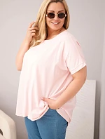 Dámská plus size bavlněná halenka s krátkým rukávem bonbónově růžová