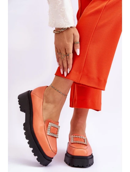 Pohodlné kožené mokasíny oranžové model 21613244 - Boto