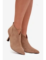 Nízké dámské kotníkové boty na jehlovém podpatku ekozamšové béžové Jolivra