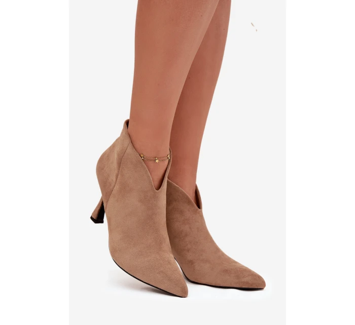 Nízké dámské kotníkové boty na jehlovém podpatku ekozamšové béžové Jolivra