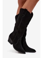 Kožené semišové kozačky dámské zateplené černé model 21714874 - Boto