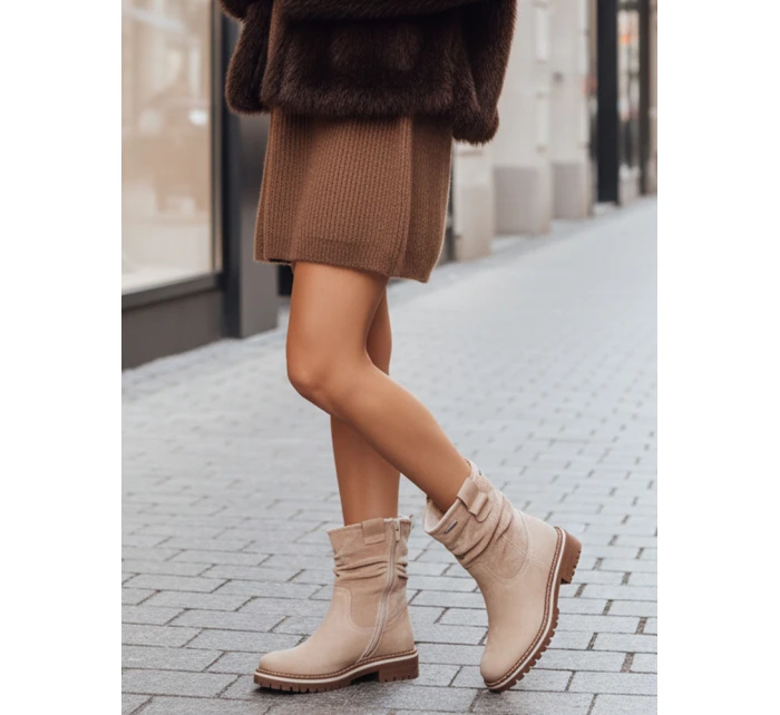 Dámské semišové béžové kozačky FashionStreet ZY1282