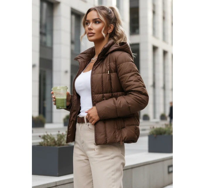 Dámská prošívaná bunda s kapucí hnědá FashionStreet TY5590