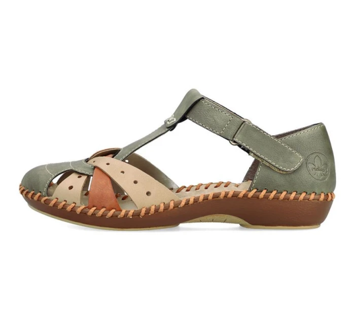 Sandały damskie komfortowe na rzepy zabudowane palce zielone Rieker M1655-54