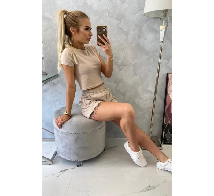 Bavlněná souprava se šortkami béžová