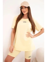 Dámský bavlněný komplet s krátkým rukávem a šortkami žlutý Dámský bavlněný komplet s krátkým rukávem a šortkami žlutý