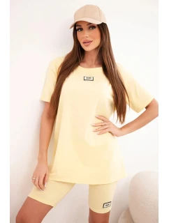Dámský bavlněný komplet s krátkým rukávem a šortkami žlutý