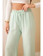 Kalhoty z viskózy se širokou nohavicí mentolové