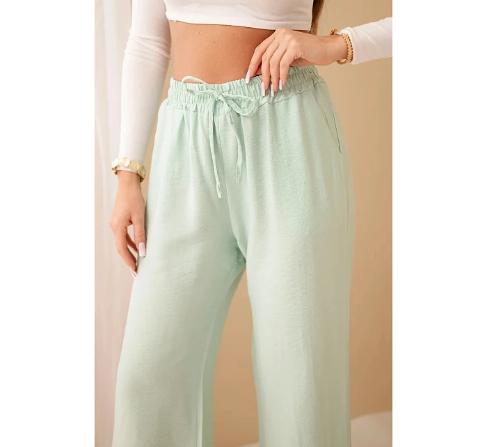 Kalhoty z viskózy se širokou nohavicí mentolové