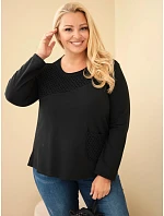 Dámská bavlněná mikina Plus Size s průsvitnou vsadkou a kapsou černá Dámská bavlněná mikina Plus Size s průsvitnou vsadkou a kapsou černá