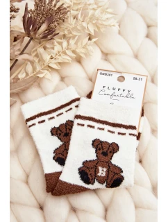 Mladistvé Teplé Ponožky S Medvědem Bílo-Hnědé