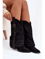 Kozačky Dámské Kovbojky Se Zdobením A Přezkou Černé Camilora Kozačky Dámské Kovbojky Se Zdobením A Přezkou Černé Camilora