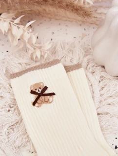 Bavlněné ponožky pruhované s medvídkem ecru