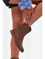 Dámské kotníkové boty na plochém podpatku s ažurovým vzorem S.Barski – hnědé Dámské kotníkové boty na plochém podpatku s ažurovým vzorem S.Barski – hnědé