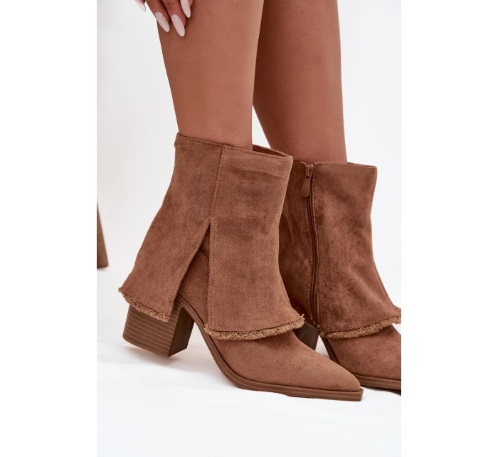 Dámské kotníkové botky na podpatku Idalia – světle hnědé