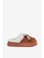 Dámské pantofle s kožíškem a mašlí Fenella – hnědé