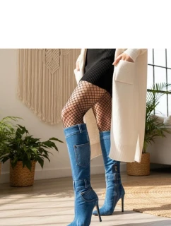 Dámské kozačky na podpatku SXX-5 Jeans modrá - Step in Style