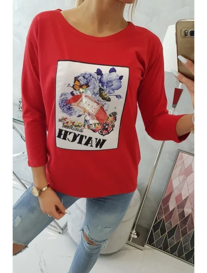 Halenka s grafikou 3D Watch červená Halenka s grafikou 3D Watch červená