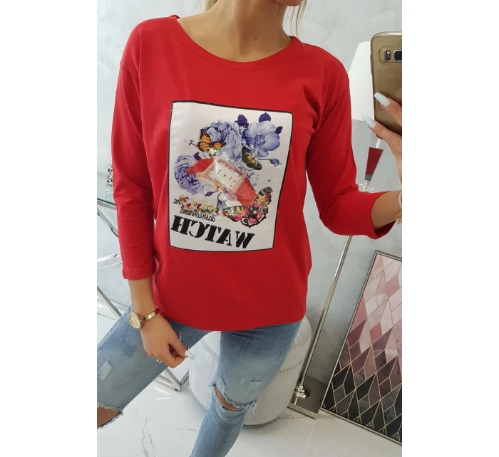 Halenka s grafikou 3D Watch červená Halenka s grafikou 3D Watch červená