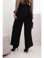 Dámské elegantní kalhoty s páskem a širokou nohavicí černé Dámské elegantní kalhoty s páskem a širokou nohavicí černé