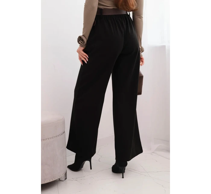 Dámské elegantní kalhoty s páskem a širokou nohavicí černé Dámské elegantní kalhoty s páskem a širokou nohavicí černé