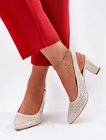 Dírové Sandály S Špičatými Špičkami Na Podpatku Sergio Leone SK163 Perlové