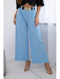 Viskózové kalhoty se širokými nohavicemi v modré barvě