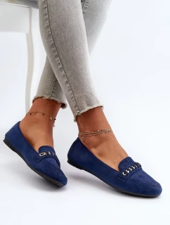 Lesklé dámské mokasíny s řetízkem, tmavě modrá Aredilla
