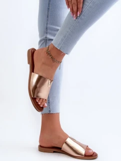 Dámské pantofle z eko kůže na plochém podpatku, zlatá Maliha