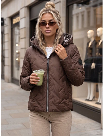 Dámská přechodová bunda s kapucí, hnědá, FashionStreet TY5772 Dámská přechodová bunda s kapucí, hnědá, FashionStreet TY5772