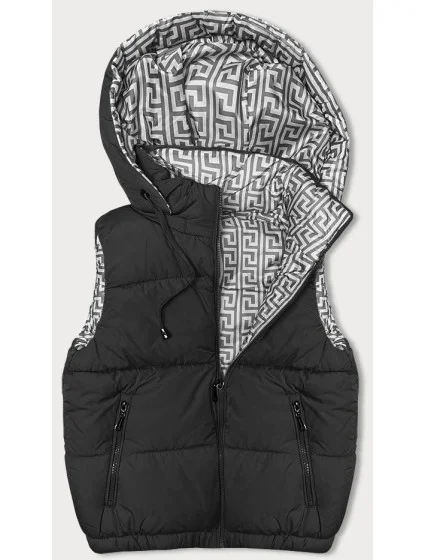 Černá krátká péřová dámská vesta s kapucí model 18914503 - J.STYLE Černá krátká péřová dámská vesta s kapucí model 18914503 - J.STYLE