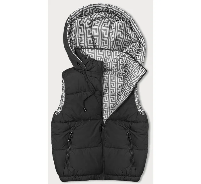 Černá krátká péřová dámská vesta s kapucí model 18914503 - J.STYLE Černá krátká péřová dámská vesta s kapucí model 18914503 - J.STYLE