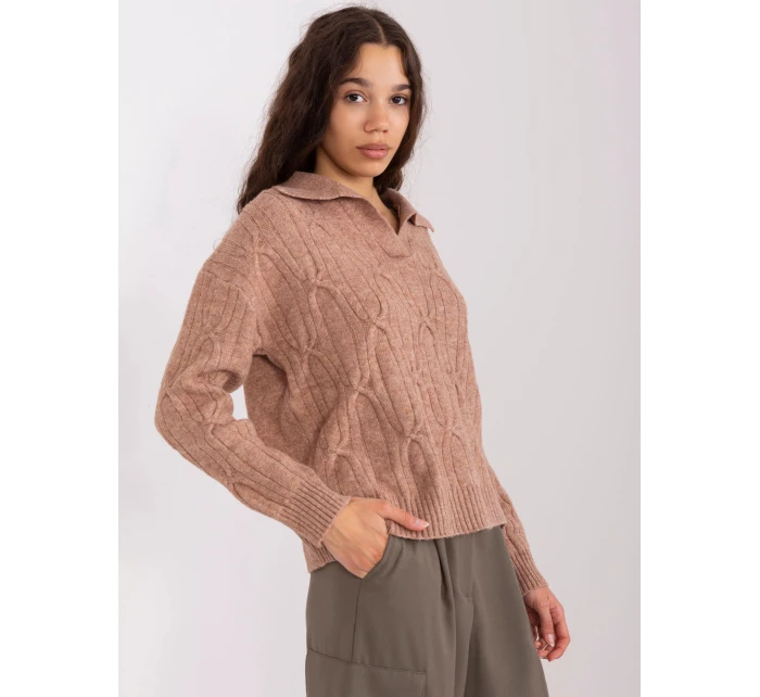 Hnědý dámský svetr s límečkem (2349)