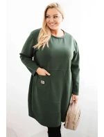 Dámské šaty Plus Size model 21486218 s kapsou a rukávem 3/4 khaki - K-Fashion