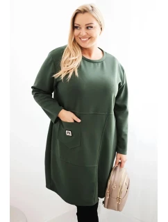 Dámské šaty Plus Size model 21486218 s kapsou a rukávem 3/4 khaki - K-Fashion