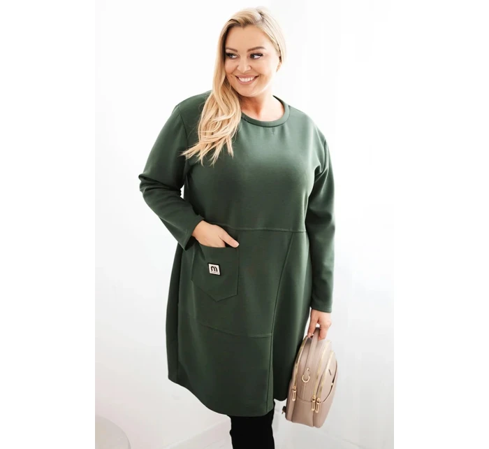 Dámské šaty Plus Size model 21486218 s kapsou a rukávem 3/4 khaki - K-Fashion