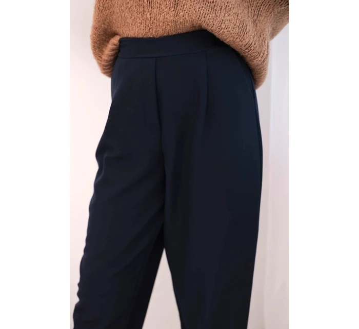 Dámské kalhoty s vysokým pasem a záhyby modré Dámské kalhoty s vysokým pasem a záhyby modré