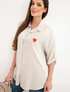 Dámská viskózová košile s krajkovými rukávy a límečkem béžová