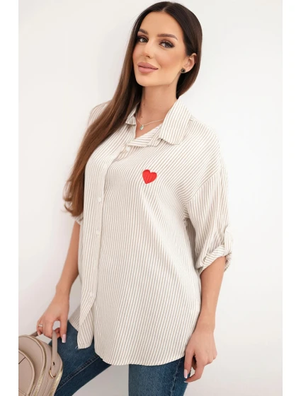 Dámská viskózová košile s krajkovými rukávy a límečkem béžová