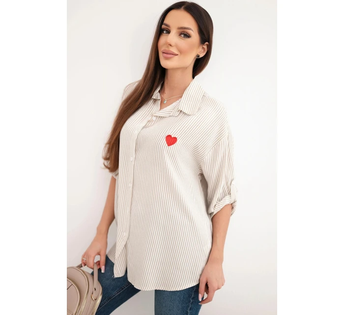 Dámská viskózová košile s krajkovými rukávy a límečkem béžová