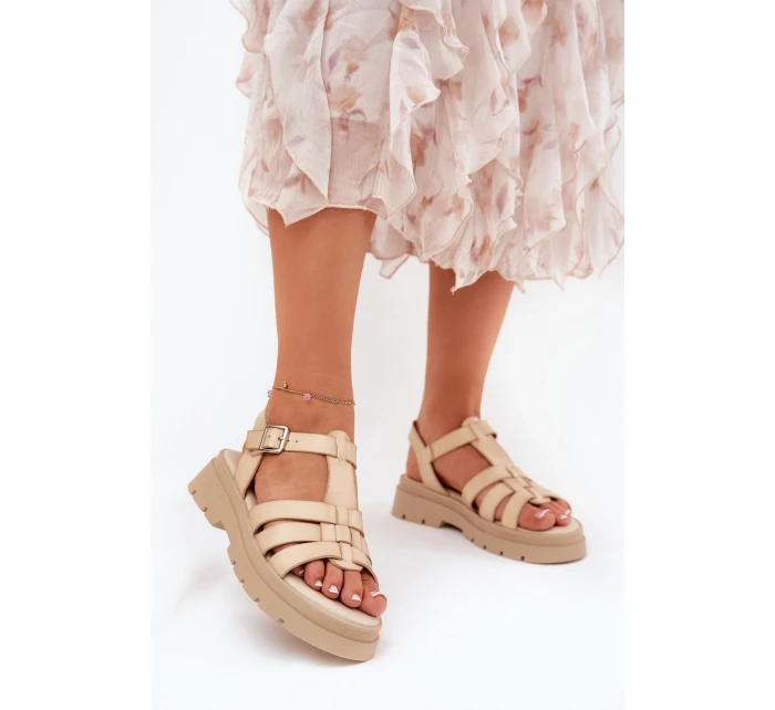 Eko Kožené Sandály Dámské Na Platformě Béžové model 21688326 - Boto Eko Kožené Sandály Dámské Na Platformě Béžové model 21688326 - Boto