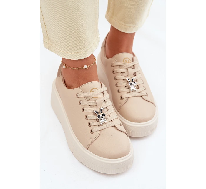 Kožené dámské tenisky na platformě s přezkou Vinceza 39973 Béžové