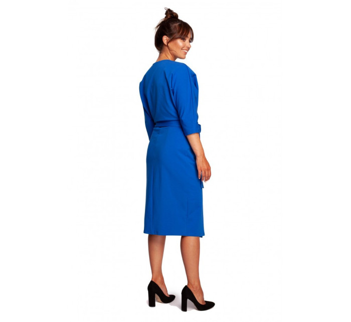 B241 Zavinovací šaty s páskem na zavazování - královská modř